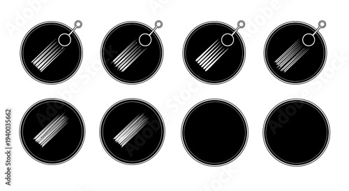 Black circular icons with combs on white background.