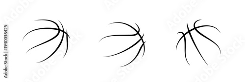 Minimalist basketball line art icons featuring curved stroke designs. Elegant and simple vector graphics perfect for modern athletic branding styles.