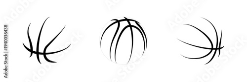 Hand-drawn sketch basketball icons in various angles. Elegant line art graphics perfect for creative sports posters, artistic branding, and concepts.