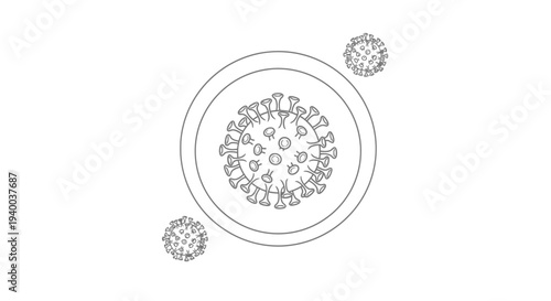 Simple line drawing of a virus with a circular structure and protruding elements.