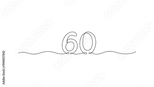 Number 60 continuous line drawing with simple wave below for decoration featuring sixty, numeral, minimalist with graphic design and icon elements