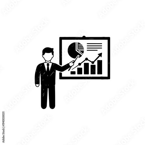 Businessman presenting financial growth data on projection screen  