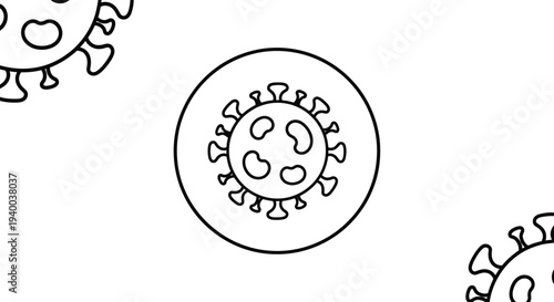Simple line drawing of virus cells on white background.