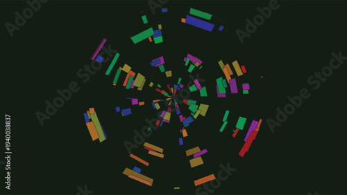 Stained glass-inspired mosaic art featuring colorful tessellation patterns with vibrant hues on a dark background, abstract design