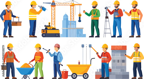 Construction Workers at Building Site Illustration.