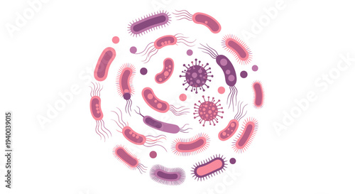 Vibrant microscopic bacteria and viruses illustration.
