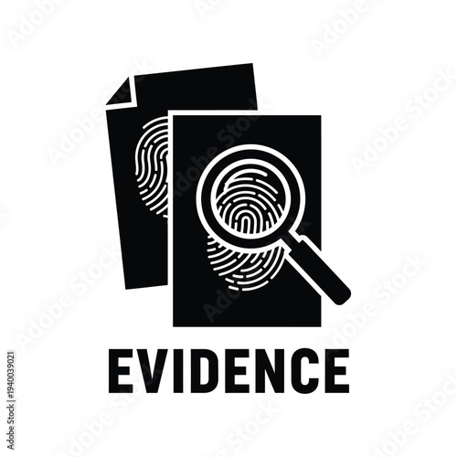 A stark black and white graphic depicts documents overlaid with a fingerprint and a magnifying glass suggesting forensic investigation high quality professional detailed modern elegant stylish