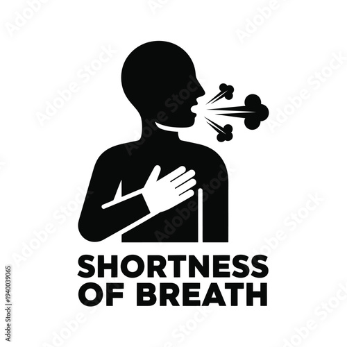 A stark black silhouette depicts a person experiencing shortness of breath clutching their chest while exhaling with difficulty high quality professional detailed modern elegant