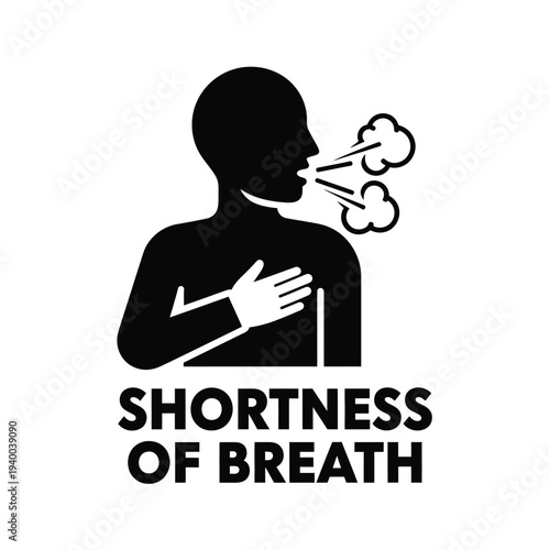 A stark black silhouette depicts a person coughing with a hand on their chest symbolizing shortness of breath or respiratory distress high quality professional