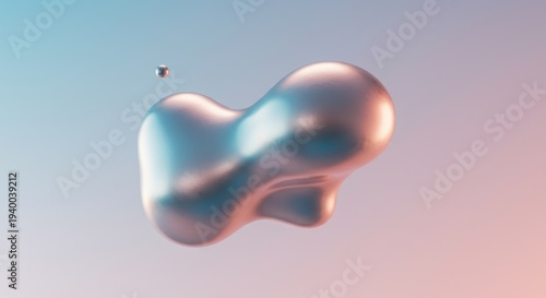 A fluid chrome wave in motion against a gradient background from a high viewpoint