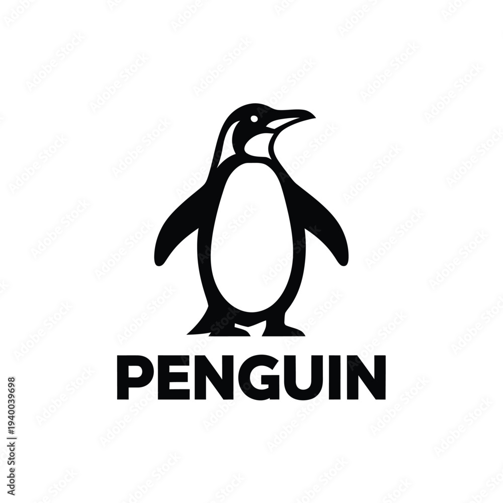 Obraz premium A minimalist black and white illustration depicts a charming penguin standing upright accompanied by its name below high quality professional detailed modern elegant stylish clean crisp