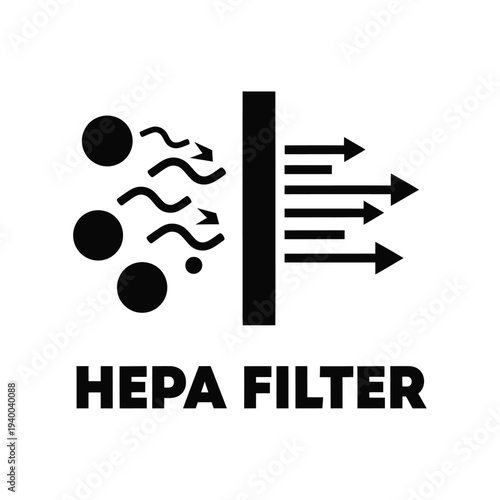 This graphic illustrates a hepa filter removing airborne particles demonstrating clean air flow and purification technology high quality professional detailed modern elegant stylish crisp