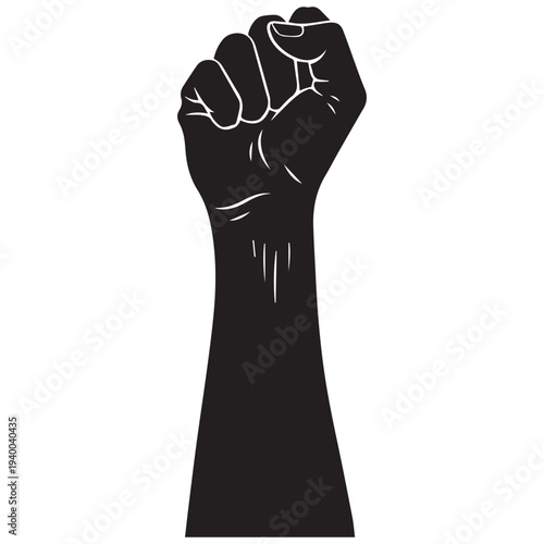 Raised fist symbolizing power and resistance in black silhouette
