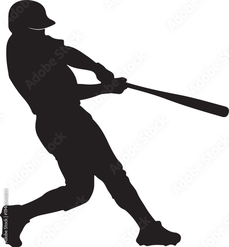 Baseball player swinging bat in motion silhouette graphic design
