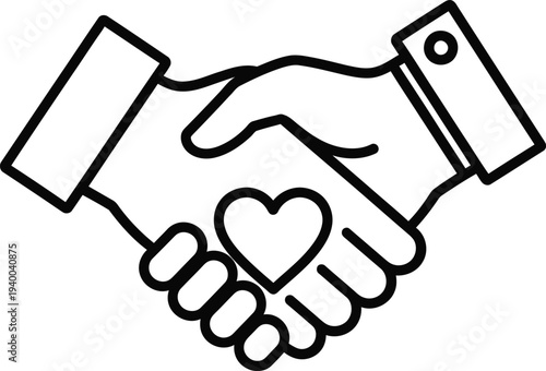 Vector handshake with heart icon, partnership symbol