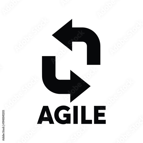 A stylized black circular arrow symbol with two opposing curved arrows and the word agile underneath high quality professional detailed modern elegant stylish clean