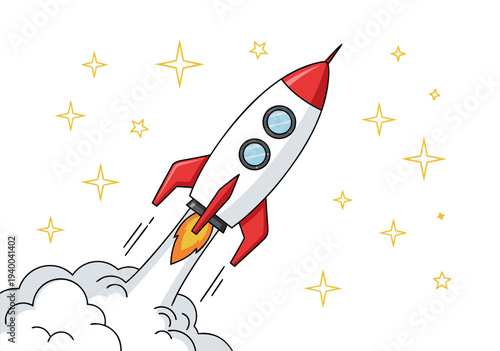 🚀 A vibrant vector illustration of a rocket ship launching into a starry sky, symbolizing exploration and innovation in space travel