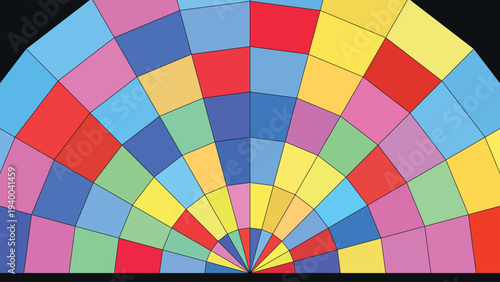 Stained Glass - Mosaic and tessellation art design featuring vibrant geometric patterns in bold colors, symmetrical composition, digital design style