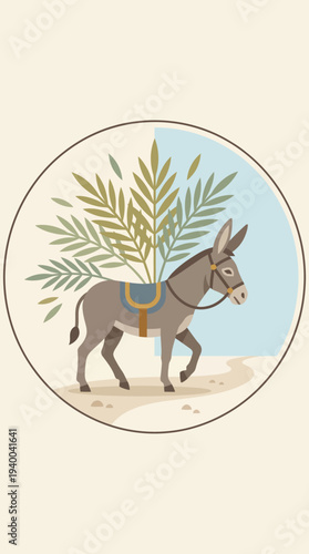 Donkey with Saddle and Bridle Walking.