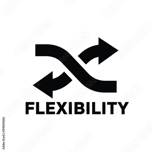 A graphic depiction features two opposing black arrows interweaving positioned above the word flexibility in bold text high quality professional detailed modern elegant stylish