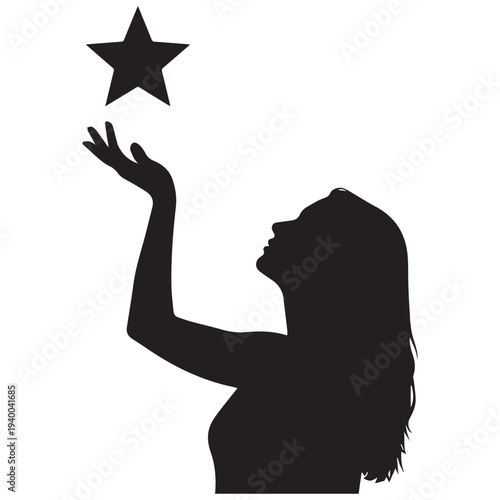 Woman reaching for star in silhouette illustration