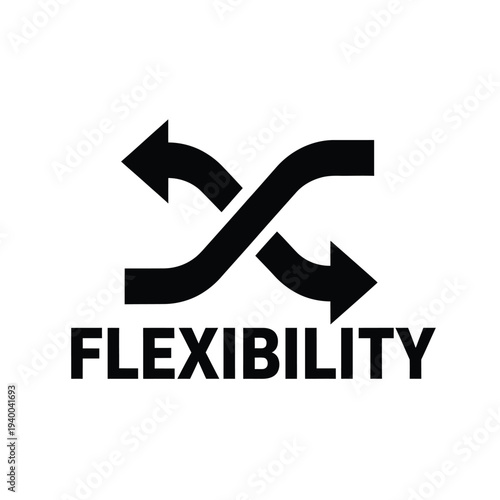 A black symbol resembling opposing arrows forming an x shape is displayed above the word flexibility high quality professional detailed modern elegant stylish clean