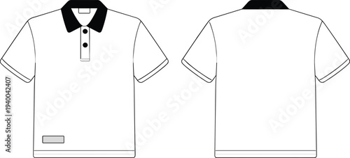 Polo shirt technical flat illustration front and back view short sleeve casual apparel fashion design template
