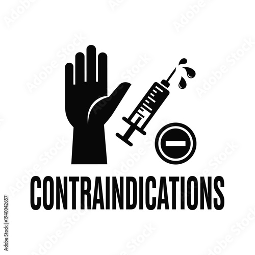 A stark black silhouette depicts a hand halting a syringe conveying a warning against medical procedures or vaccinations high quality professional detailed modern elegant