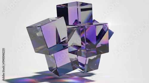 Abstract Crystal Cubes Cluster with Light Refractions and Shadows