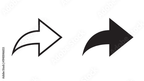 Arrows share icons with curved lines for forwarding and sending content on digital platforms featuring arrow, icon, symbol with right and forward