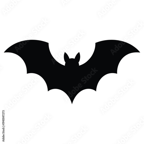 Set of black Halloween bat silhouettes flying with spread wings in a spooky night design on a white background