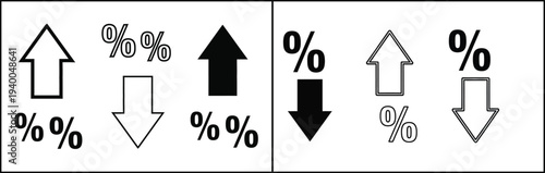 Vector arrow symbols for up and down trends with percentage signs