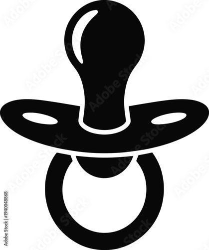 Black silhouette of a baby pacifier with a round nipple and shield infant soother