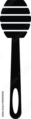 Black silhouette of a honey dipper with a round grooved head honey spoon honey stirrer