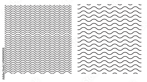 Wavy lines pattern with a seamless repetition in two different sizes on a white background for graphic design.