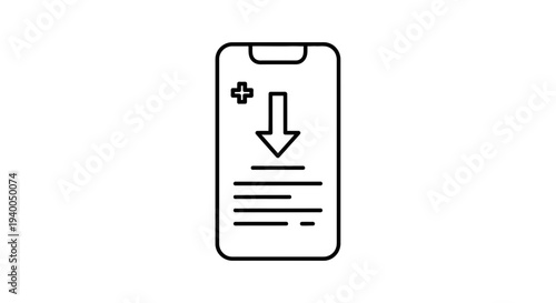 Smartphone with download icon and plus sign, representing app installation or data upload