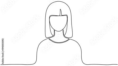 Woman abstract portrait with bob haircut, continuous line drawing minimalist style, representing simplicity and elegance.