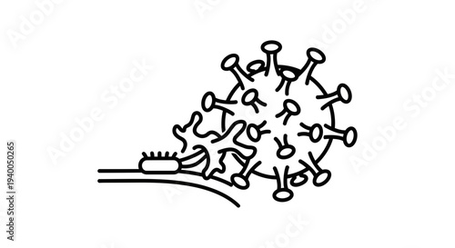 Virus attacking a cell, microscopic view, scientific illustration