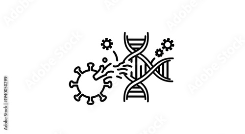 Virus attacking DNA strand, concept of genetic mutation and disease