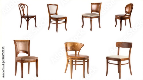 Elegant polished wooden restaurant chair with smooth curved backrest and refined craftsmanship isolated