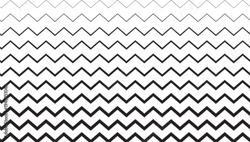 Zigzag lines black thin to thick gradient pattern background with white space for design and decoration