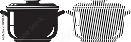 Cooking Pot Silhouette with Halftone Effect Isolated on White