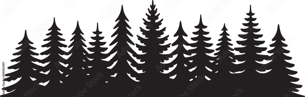 Obraz premium Forest Seamless Landscape. Pine and Fir Tree Silhouette Nature Background – Stock Vector