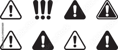 Exclamation Mark Warning Icon Set. Alert, Error, Danger and Attention Symbols – Stock Vector