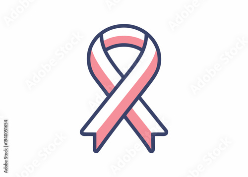 A single awareness ribbon with a navy blue outline and pink and white diagonal interior stripes is centered on a plain white background.