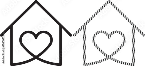 House with Heart Icon, Home Love Symbol, Simple Line Art Illustration by Illustration