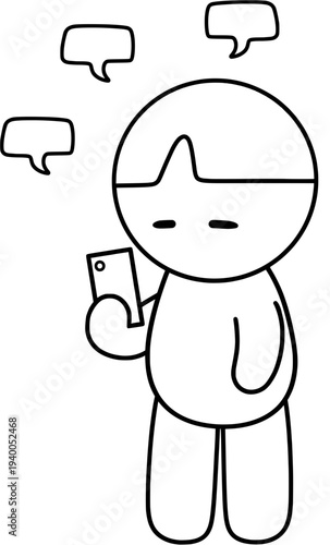 핸드폰 알림 확인하는 캐릭터 일러스트