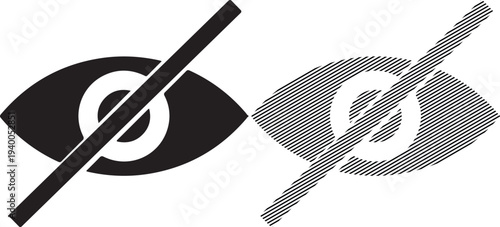 Prohibited Eyes with Diagonal Lines, Black and Gray, Isolated on White Background