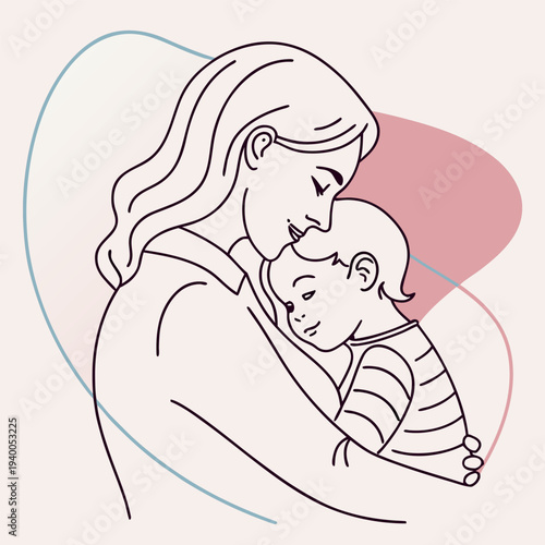 Mother tenderly embracing sleeping baby with love