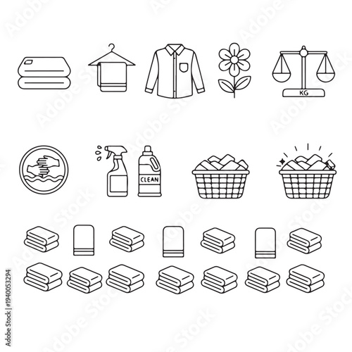 Laundry and Cleaning Service Linear Icon Set